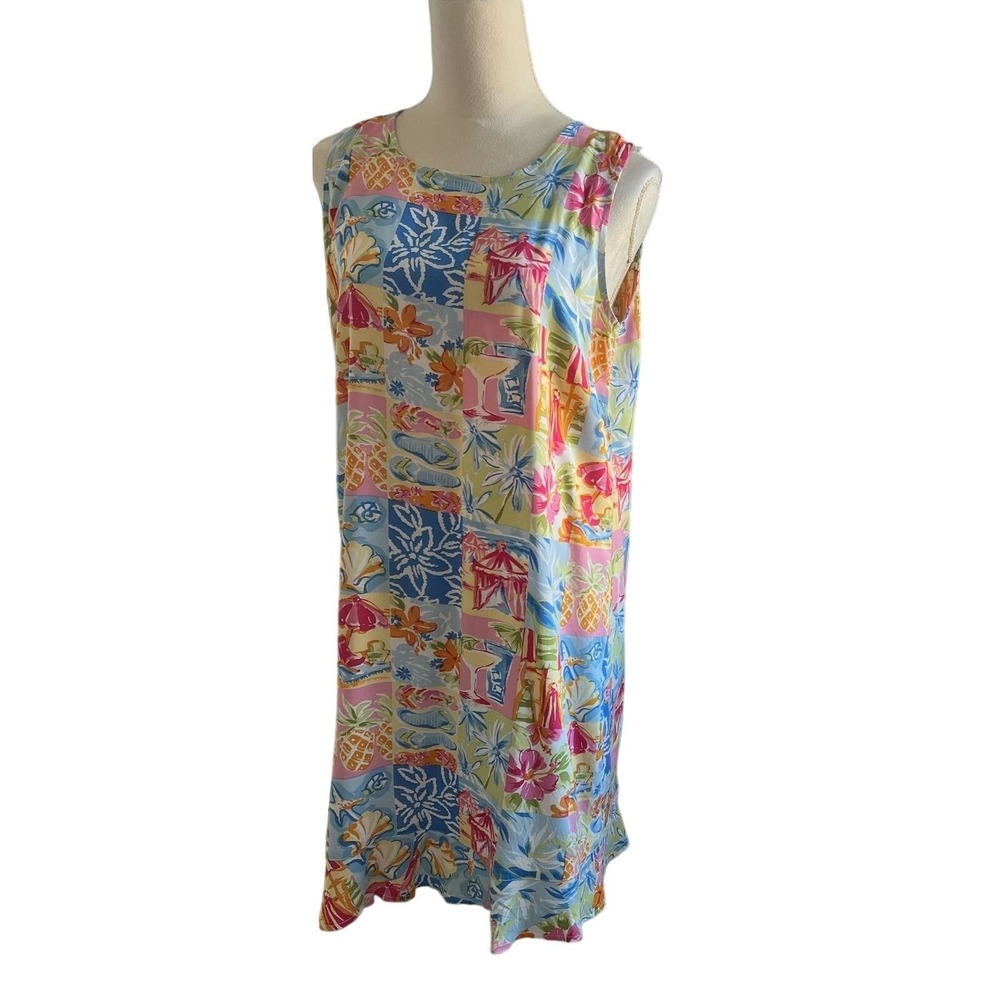 Summer Ready Weekend Clothes Line Multi Printed Beachy Patchwork Resort  Dress L - Picture 4 of 13